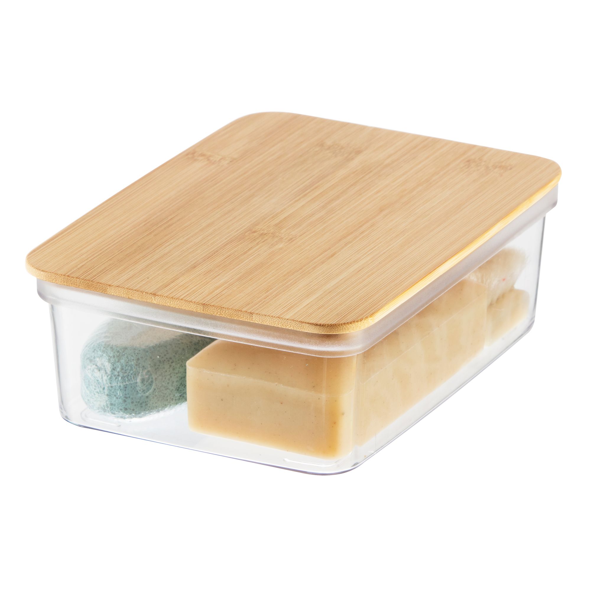 Oggi Clear Storage Bin with Bamboo Lid Small